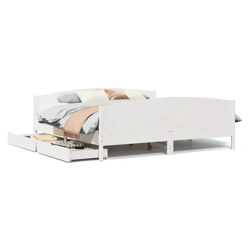 Letto matrimoniale | Letto per adulti | Giroletto senza Materasso Bianco 200x200 cm Legno Massello Pino