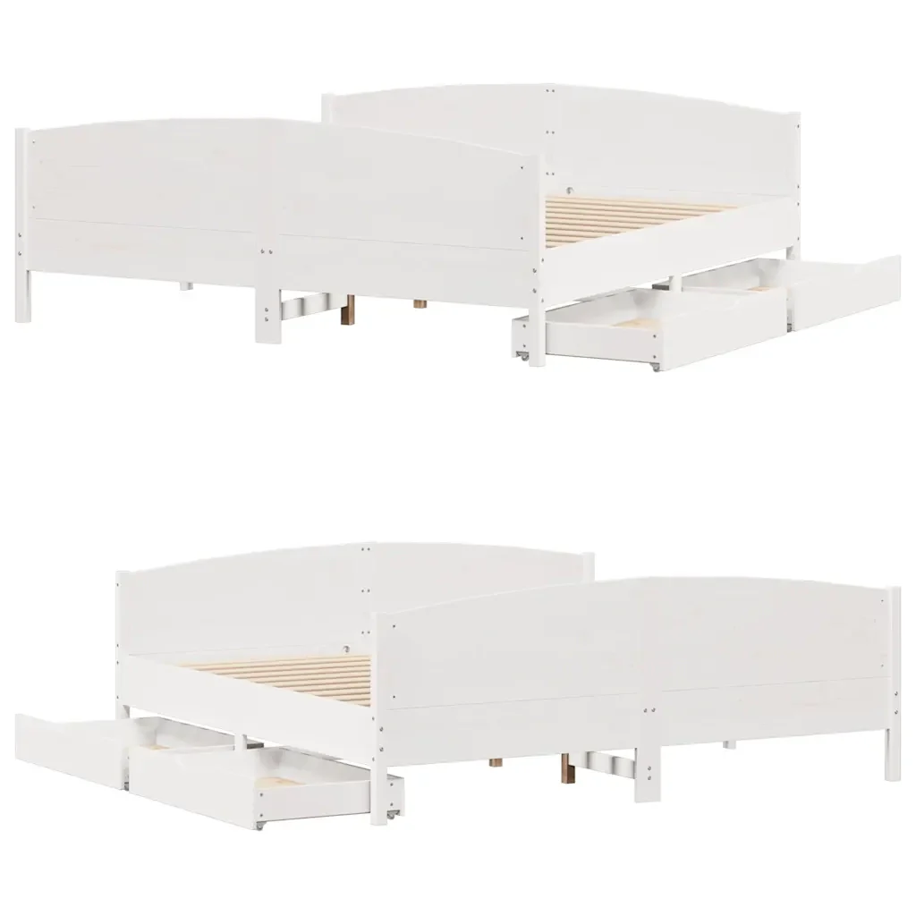 Letto matrimoniale | Letto per adulti | Giroletto senza Materasso Bianco 200x200 cm Legno Massello Pino - Image 9