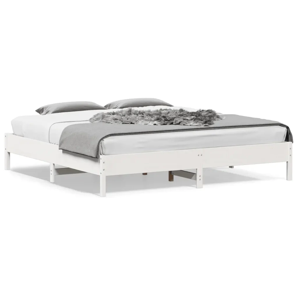 Letto matrimoniale | Letto per adulti | Giroletto senza Materasso Bianco 200x200 cm Legno Massello Pino - Image 2
