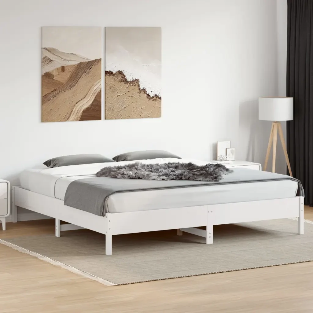 Letto matrimoniale | Letto per adulti | Giroletto senza Materasso Bianco 200x200 cm Legno Massello Pino - Image 4
