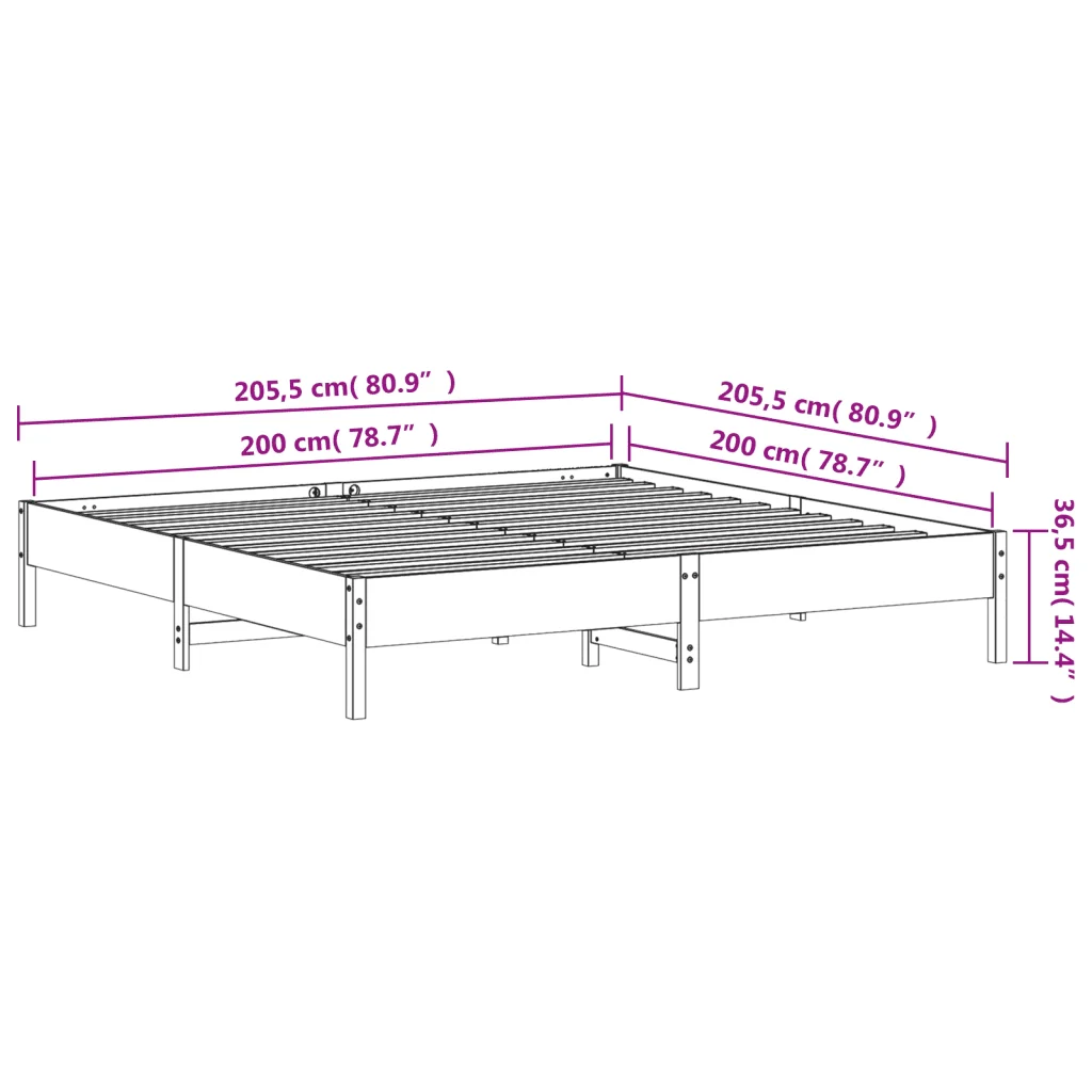 Letto matrimoniale | Letto per adulti | Giroletto senza Materasso Bianco 200x200 cm Legno Massello Pino - Image 9