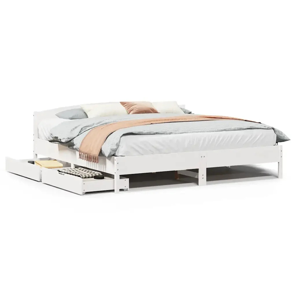 Letto matrimoniale | Letto per adulti | Giroletto senza Materasso Bianco 200x200 cm Legno Massello Pino