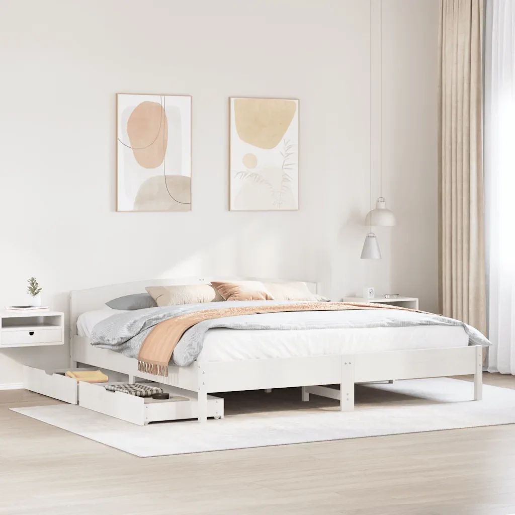 Letto matrimoniale | Letto per adulti | Giroletto senza Materasso Bianco 200x200 cm Legno Massello Pino - Image 2