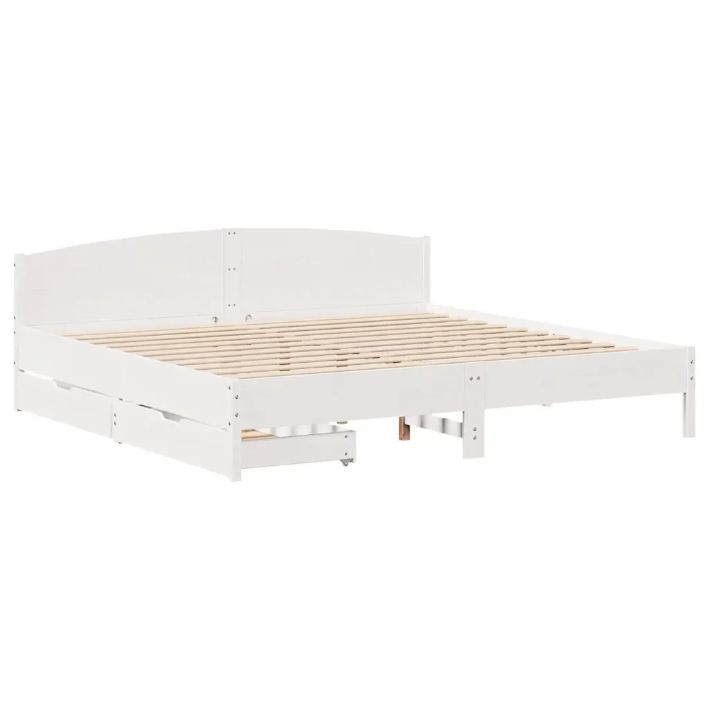 Letto matrimoniale | Letto per adulti | Giroletto senza Materasso Bianco 200x200 cm Legno Massello Pino - Image 3