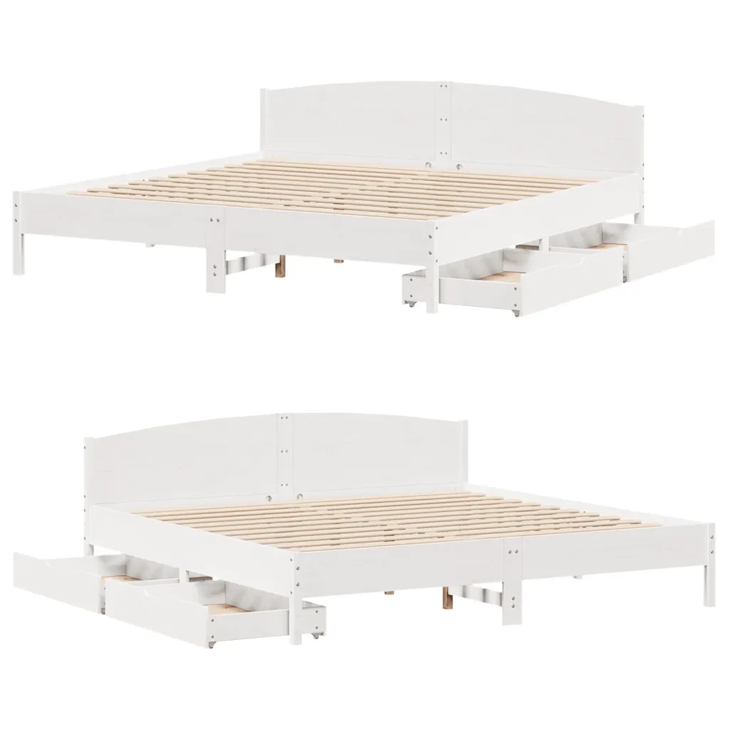 Letto matrimoniale | Letto per adulti | Giroletto senza Materasso Bianco 200x200 cm Legno Massello Pino - Image 9