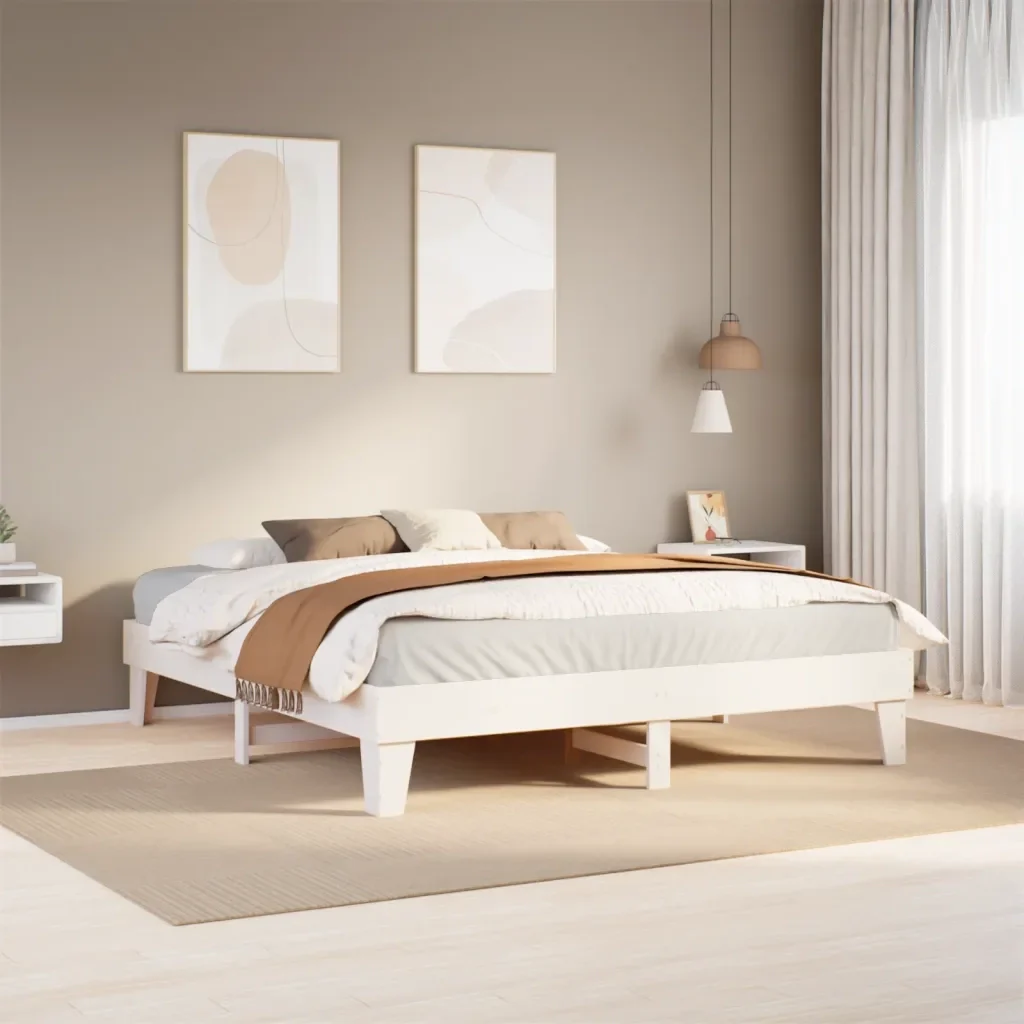 Letto matrimoniale | Letto per adulti | Giroletto senza Materasso Bianco 200x200 cm Legno Massello Pino - Image 2