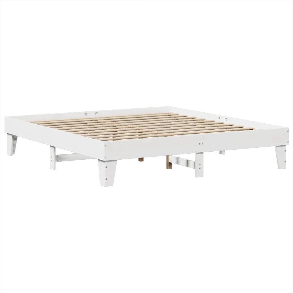 Letto matrimoniale | Letto per adulti | Giroletto senza Materasso Bianco 200x200 cm Legno Massello Pino - Image 6