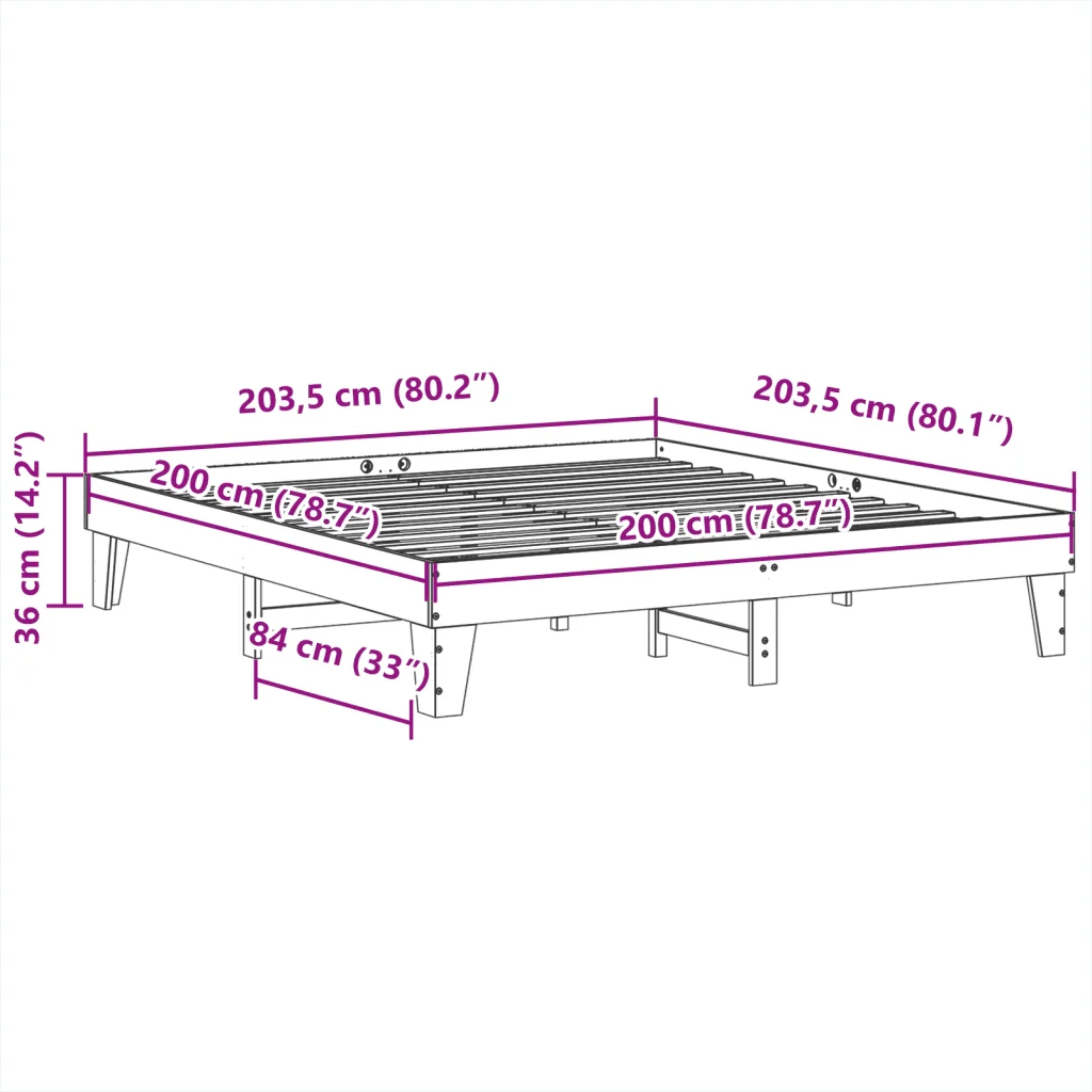 Letto matrimoniale | Letto per adulti | Giroletto senza Materasso Bianco 200x200 cm Legno Massello Pino - Image 9