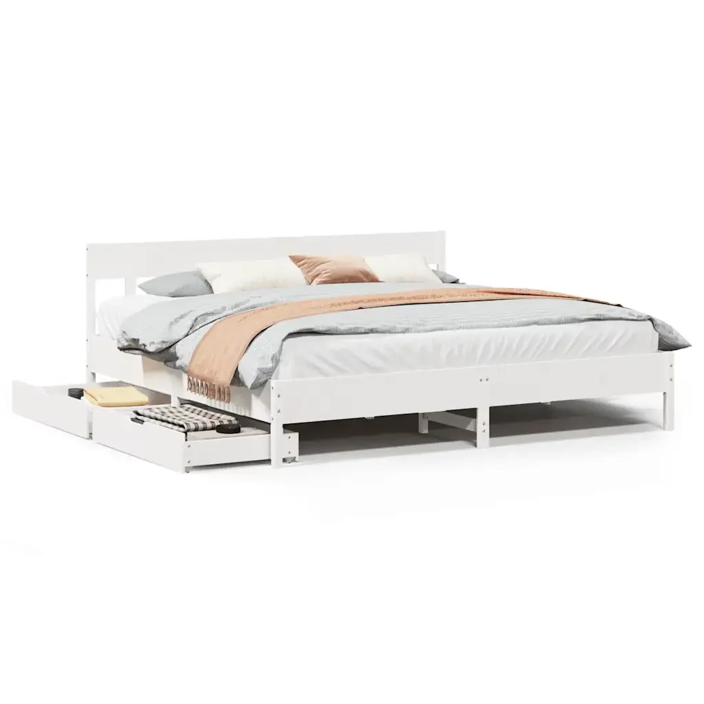 Letto matrimoniale | Letto per adulti | Giroletto senza Materasso Bianco 200x200 cm Legno Massello Pino