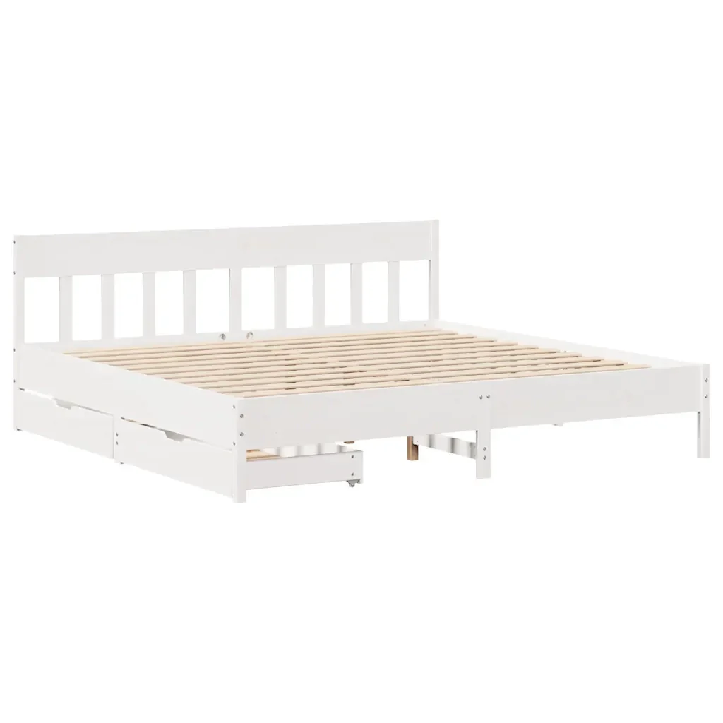 Letto matrimoniale | Letto per adulti | Giroletto senza Materasso Bianco 200x200 cm Legno Massello Pino - Image 3
