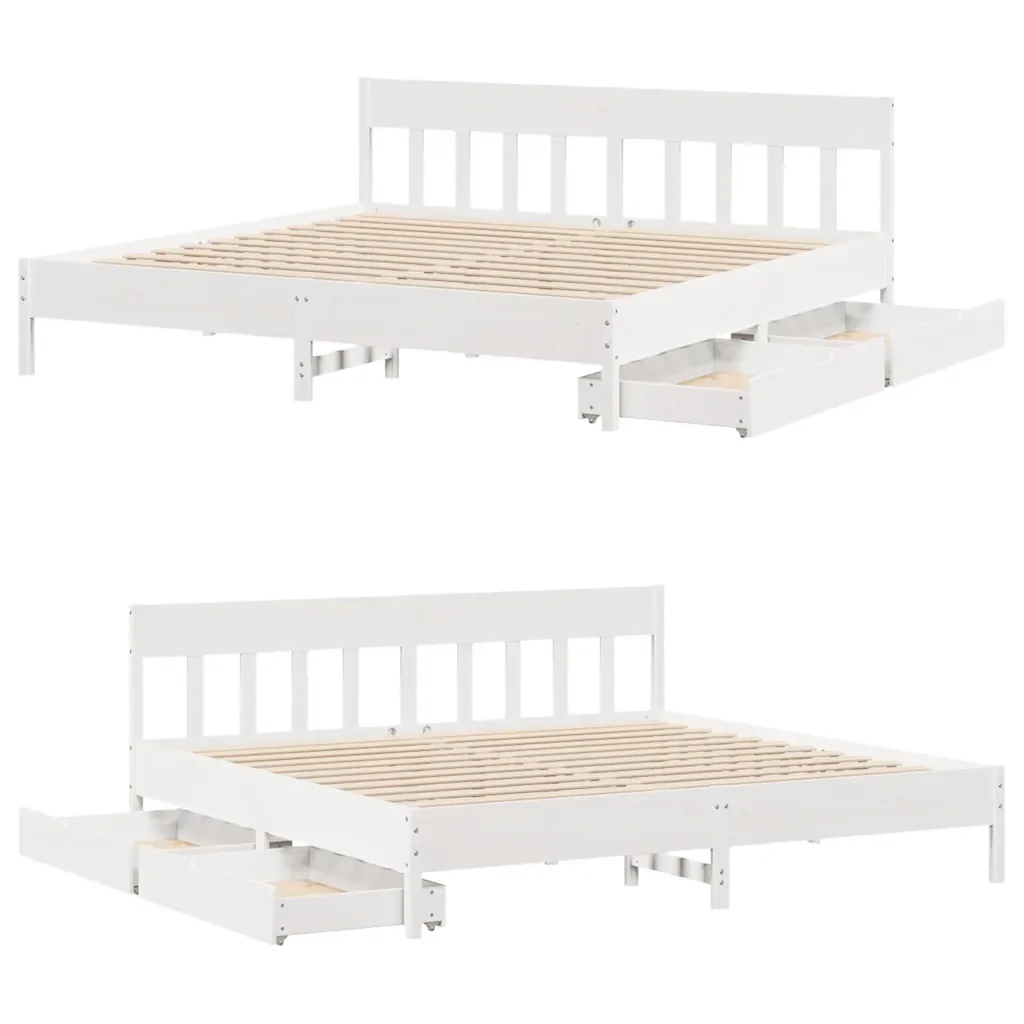 Letto matrimoniale | Letto per adulti | Giroletto senza Materasso Bianco 200x200 cm Legno Massello Pino - Image 9