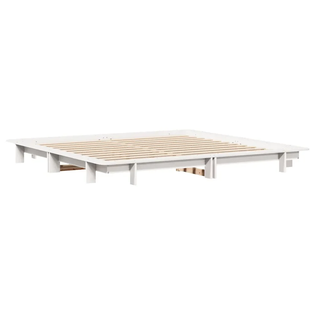 Letto matrimoniale | Letto per adulti | Giroletto senza Materasso Bianco 200x200 cm Legno Massello Pino - Image 6