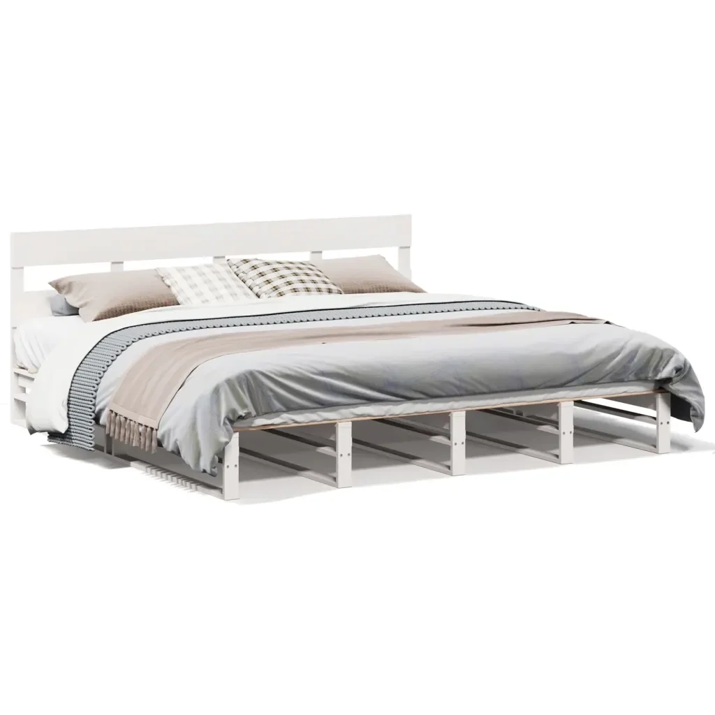 Letto matrimoniale | Letto per adulti | Giroletto senza Materasso Bianco 200x200 cm Legno Massello Pino