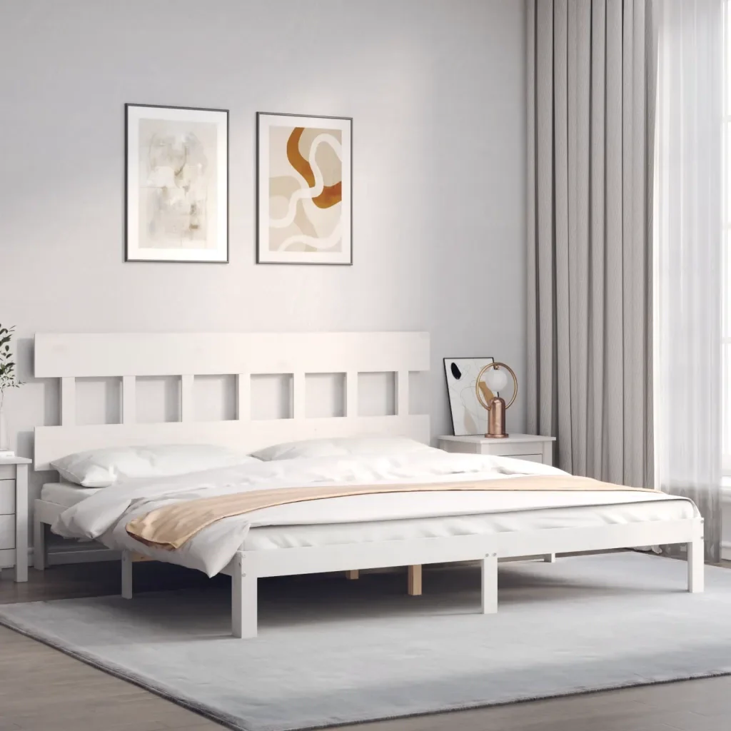 Letto matrimoniale | Letto per adulti | Giroletto senza Materasso Bianco 200x200 cm Legno Massello Pino - Image 3