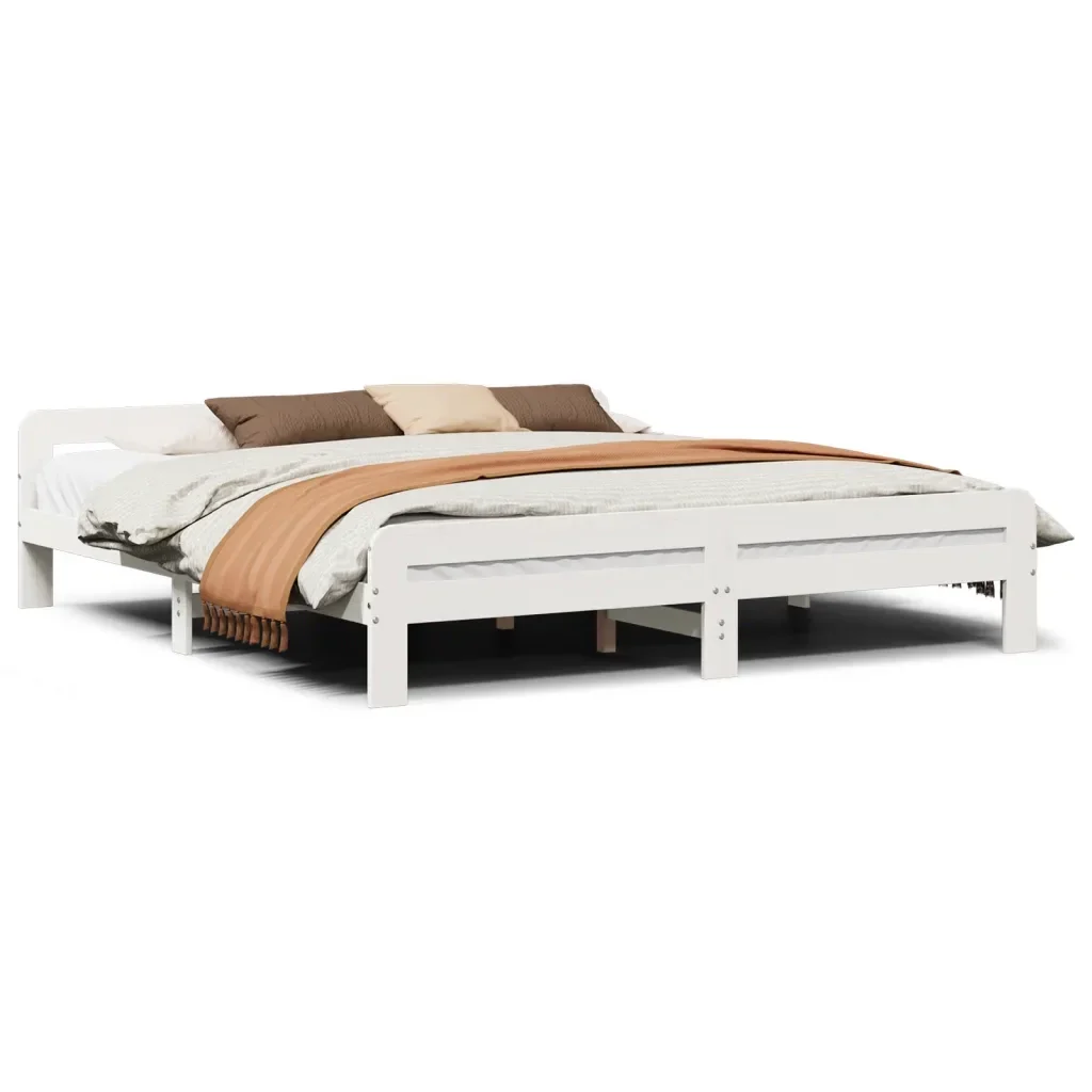 Letto matrimoniale | Letto per adulti | Giroletto senza Materasso Bianco 200x200 cm Legno Massello Pino