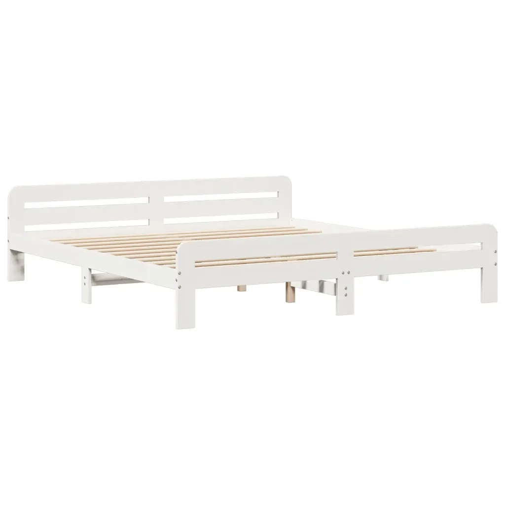 Letto matrimoniale | Letto per adulti | Giroletto senza Materasso Bianco 200x200 cm Legno Massello Pino - Image 3