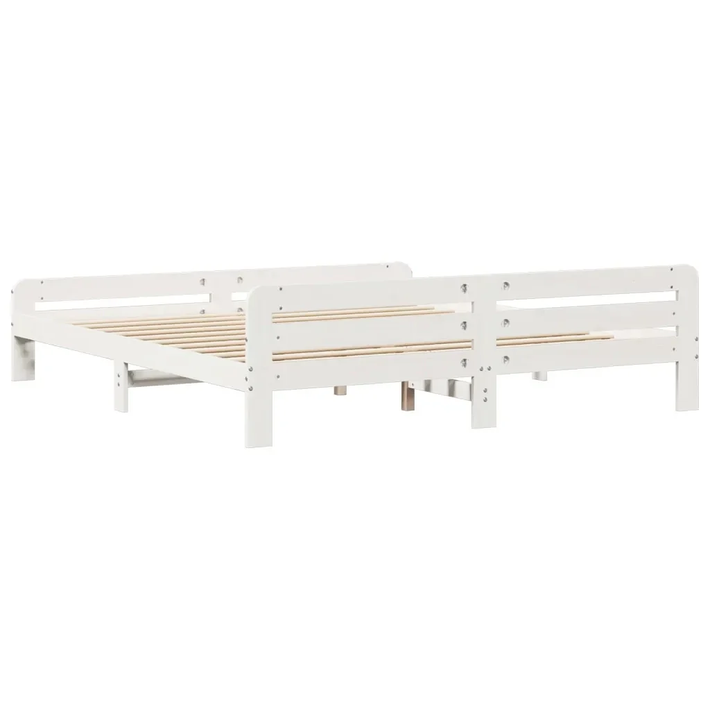 Letto matrimoniale | Letto per adulti | Giroletto senza Materasso Bianco 200x200 cm Legno Massello Pino - Image 6
