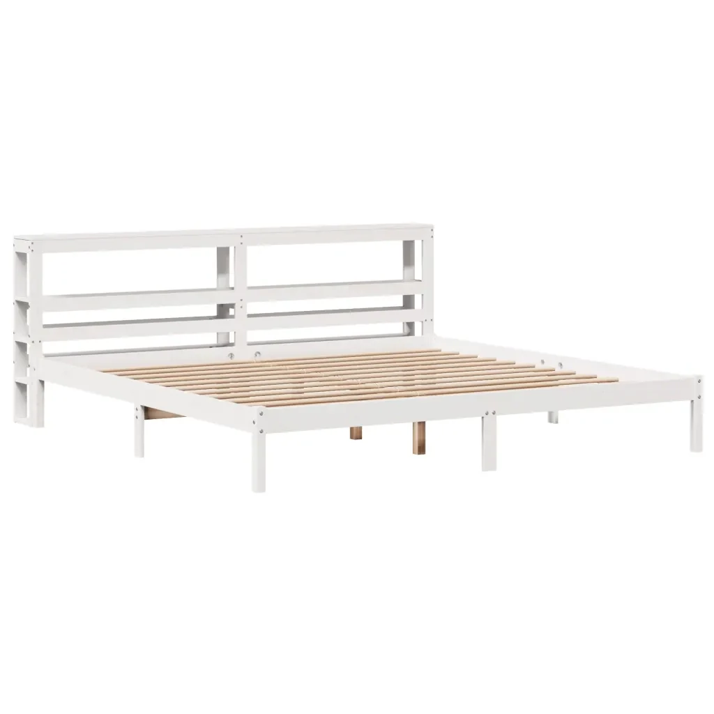 Letto matrimoniale | Letto per adulti | Giroletto senza Materasso Bianco 200x200 cm Legno Massello Pino - Image 4