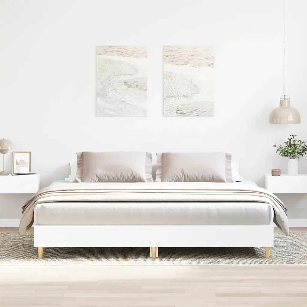 Letto matrimoniale | Letto per adulti | Giroletto senza Materasso Bianco 200x200 cm Legno Multistrato - Image 2