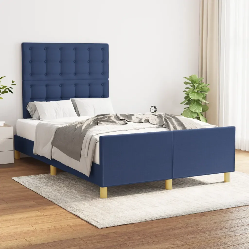 Letto matrimoniale | Letto per adulti | Giroletto senza Materasso Blu 120x200 cm in Tessuto - Image 2