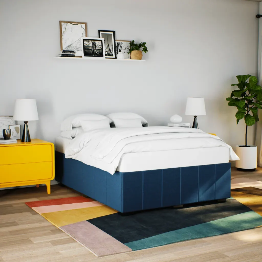 Letto matrimoniale | Letto per adulti | Giroletto senza Materasso Blu 140x190 cm in Tessuto - Image 2