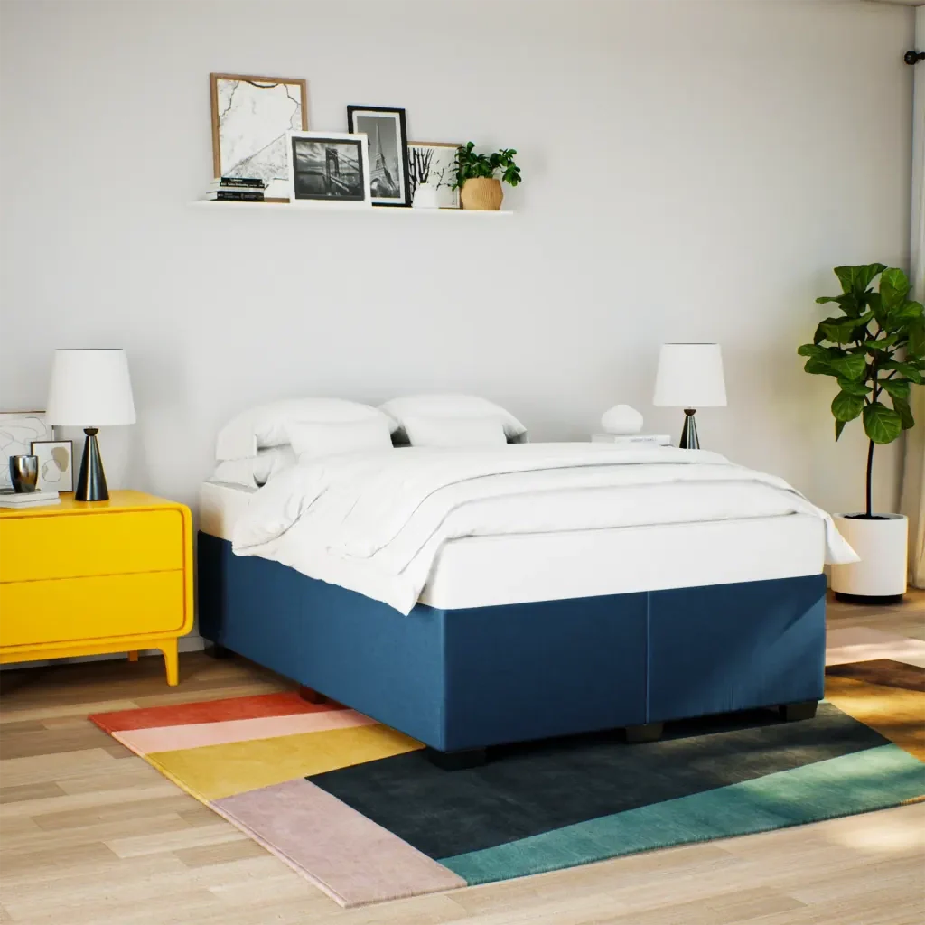 Letto matrimoniale | Letto per adulti | Giroletto senza Materasso Blu 140x190 cm in Tessuto - Image 2