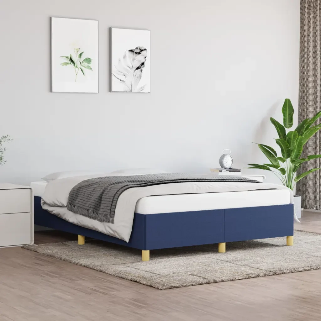 Letto matrimoniale | Letto per adulti | Giroletto senza Materasso Blu 140x190 cm in Tessuto - Image 2
