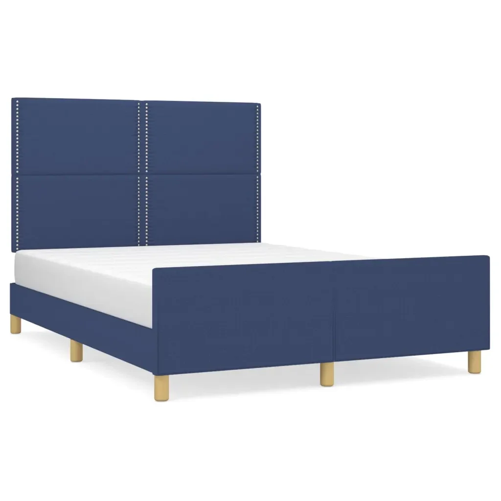 Letto matrimoniale | Letto per adulti | Giroletto senza Materasso Blu 140x190 cm in Tessuto