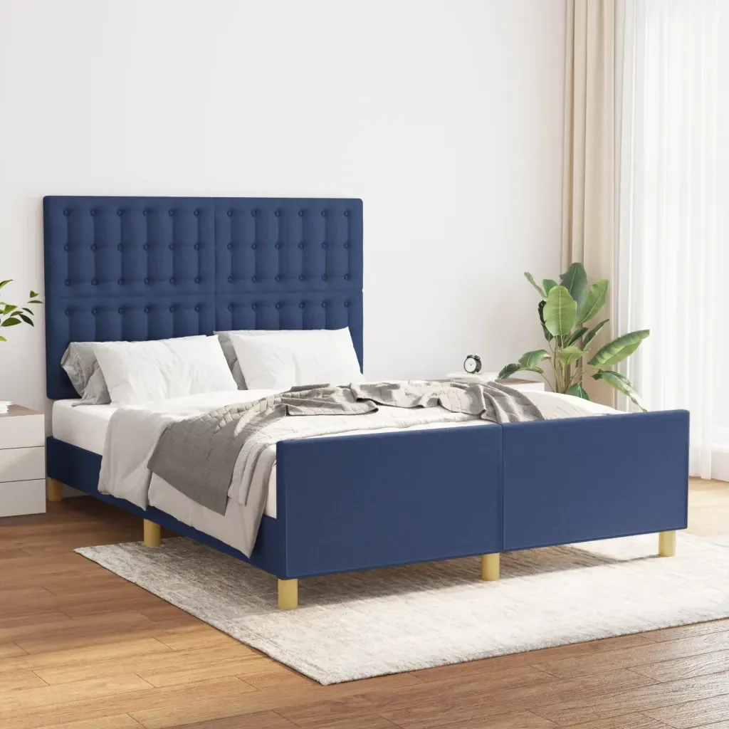 Letto matrimoniale | Letto per adulti | Giroletto senza Materasso Blu 140x200 cm in Tessuto - Image 2