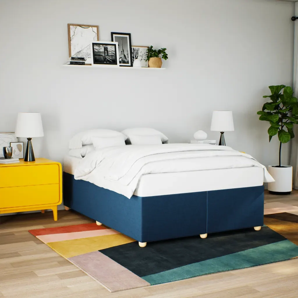 Letto matrimoniale | Letto per adulti | Giroletto senza Materasso Blu 140x200 cm in Tessuto - Image 2
