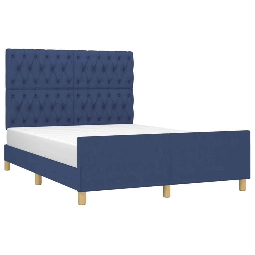Letto matrimoniale | Letto per adulti | Giroletto senza Materasso Blu 140x200 cm in Tessuto - Image 3