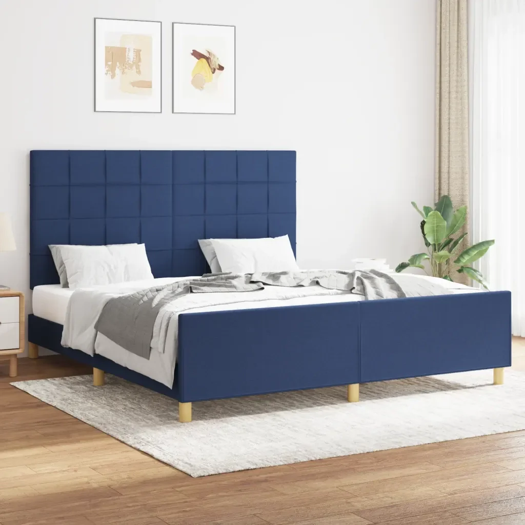 Letto matrimoniale | Letto per adulti | Giroletto senza Materasso Blu 160x200 cm in Tessuto - Image 2