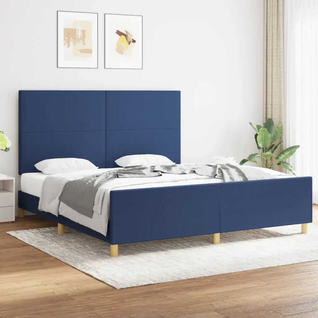 Letto matrimoniale | Letto per adulti | Giroletto senza Materasso Blu 180x200 cm in Tessuto - Image 2