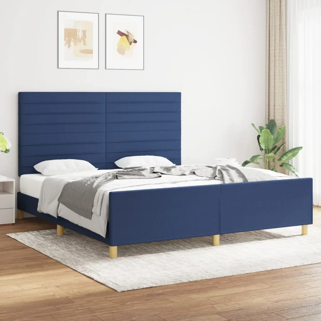 Letto matrimoniale | Letto per adulti | Giroletto senza Materasso Blu 180x200 cm in Tessuto - Image 2