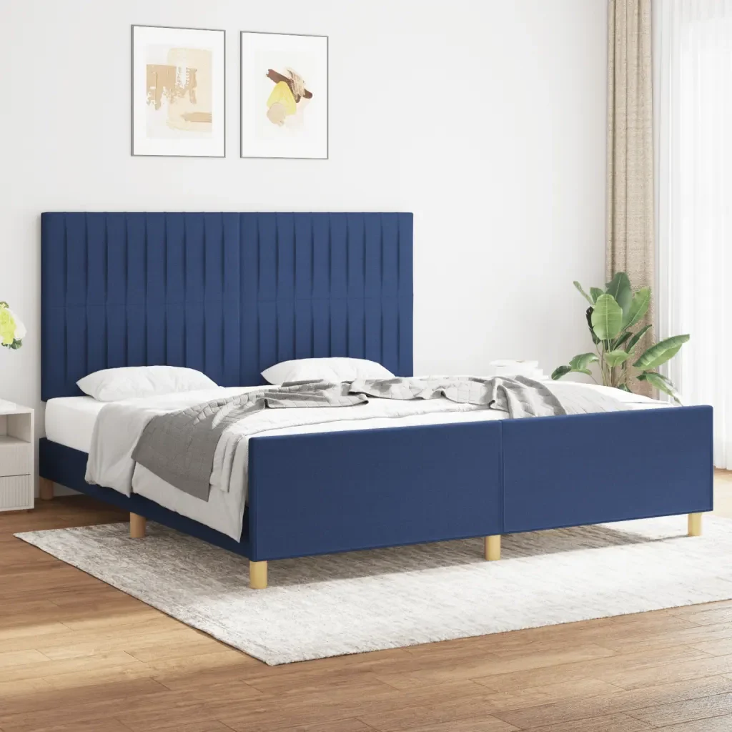 Letto matrimoniale | Letto per adulti | Giroletto senza Materasso Blu 180x200 cm in Tessuto - Image 2