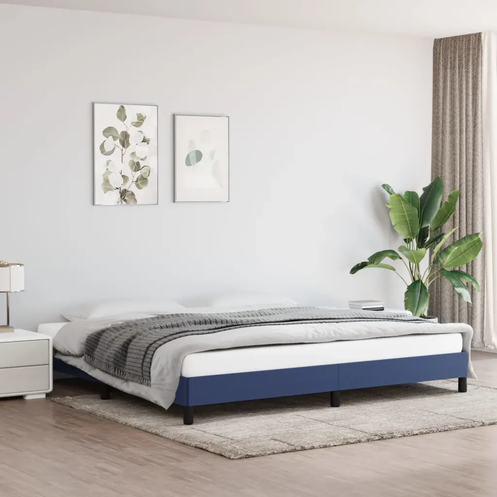 Letto matrimoniale | Letto per adulti | Giroletto senza Materasso Blu 200x200 cm in Tessuto - Image 2