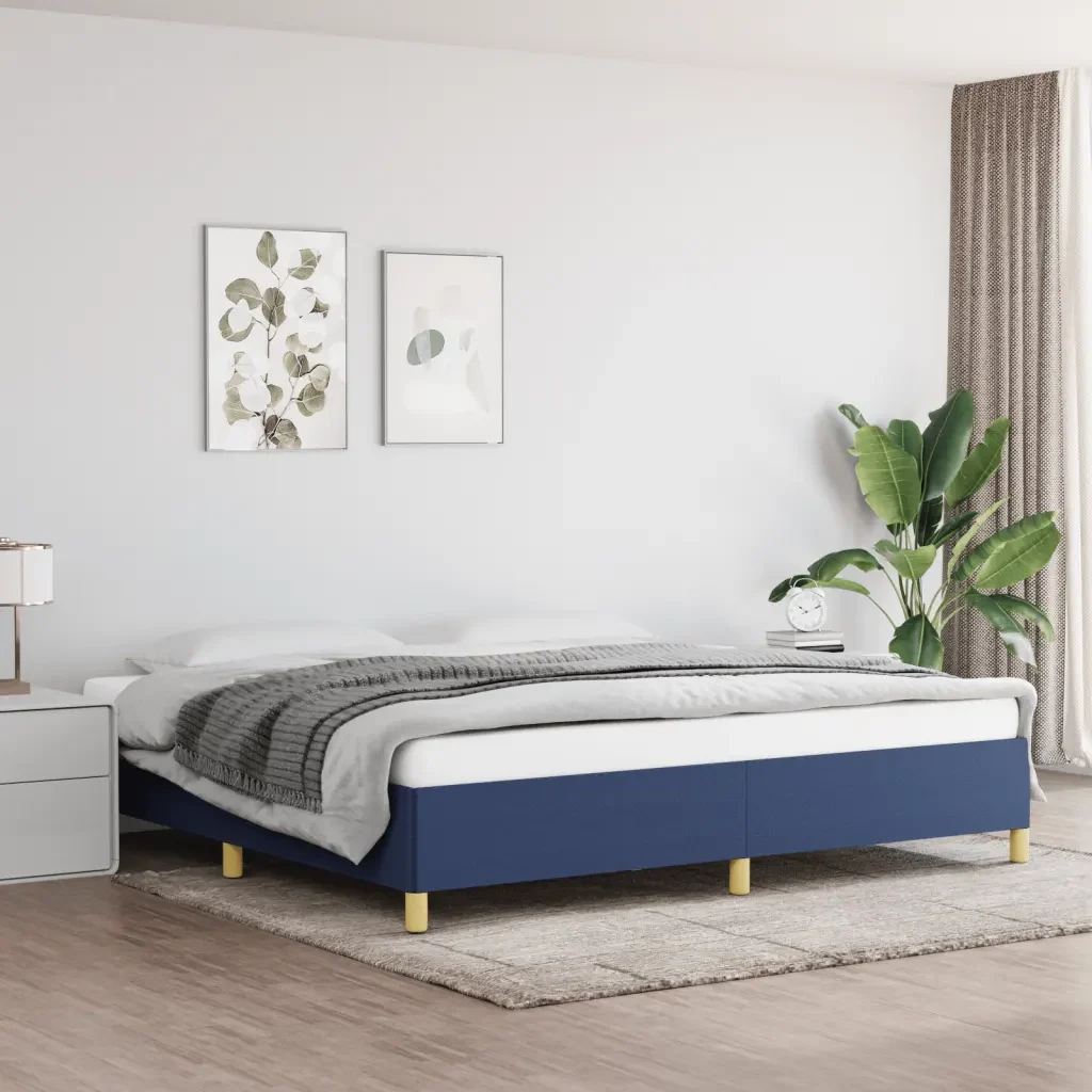 Letto matrimoniale | Letto per adulti | Giroletto senza Materasso Blu 200x200 cm in Tessuto - Image 2
