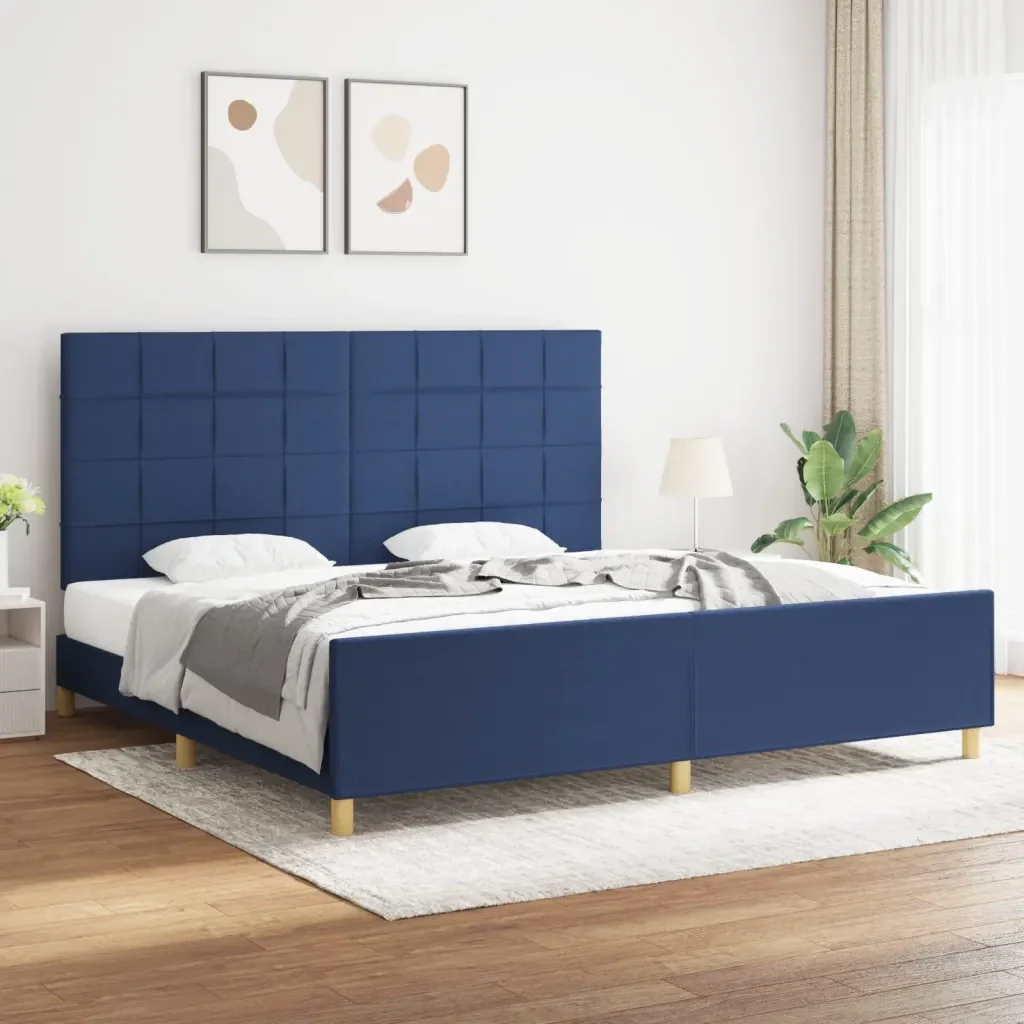 Letto matrimoniale | Letto per adulti | Giroletto senza Materasso Blu 200x200 cm in Tessuto - Image 2