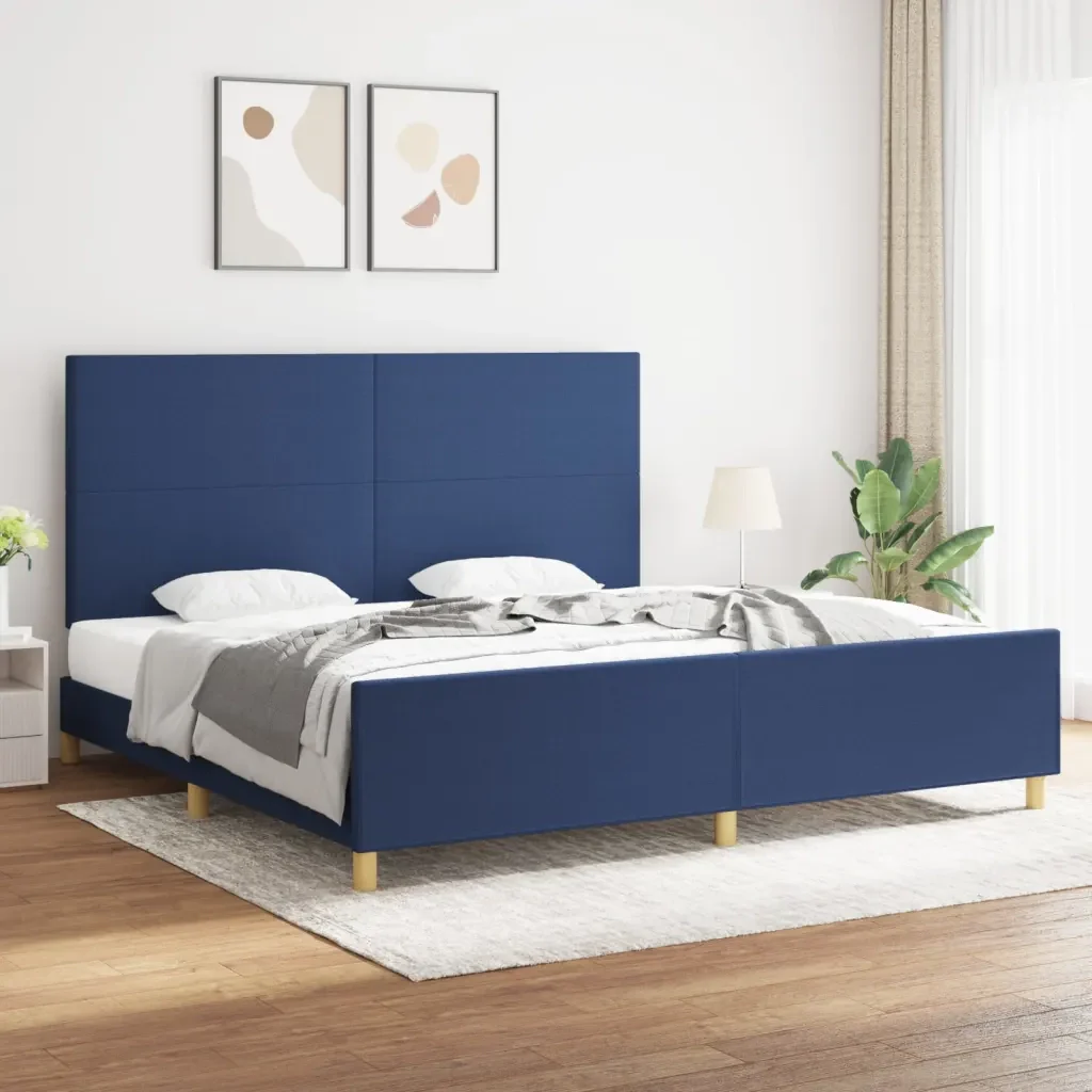 Letto matrimoniale | Letto per adulti | Giroletto senza Materasso Blu 200x200 cm in Tessuto - Image 2