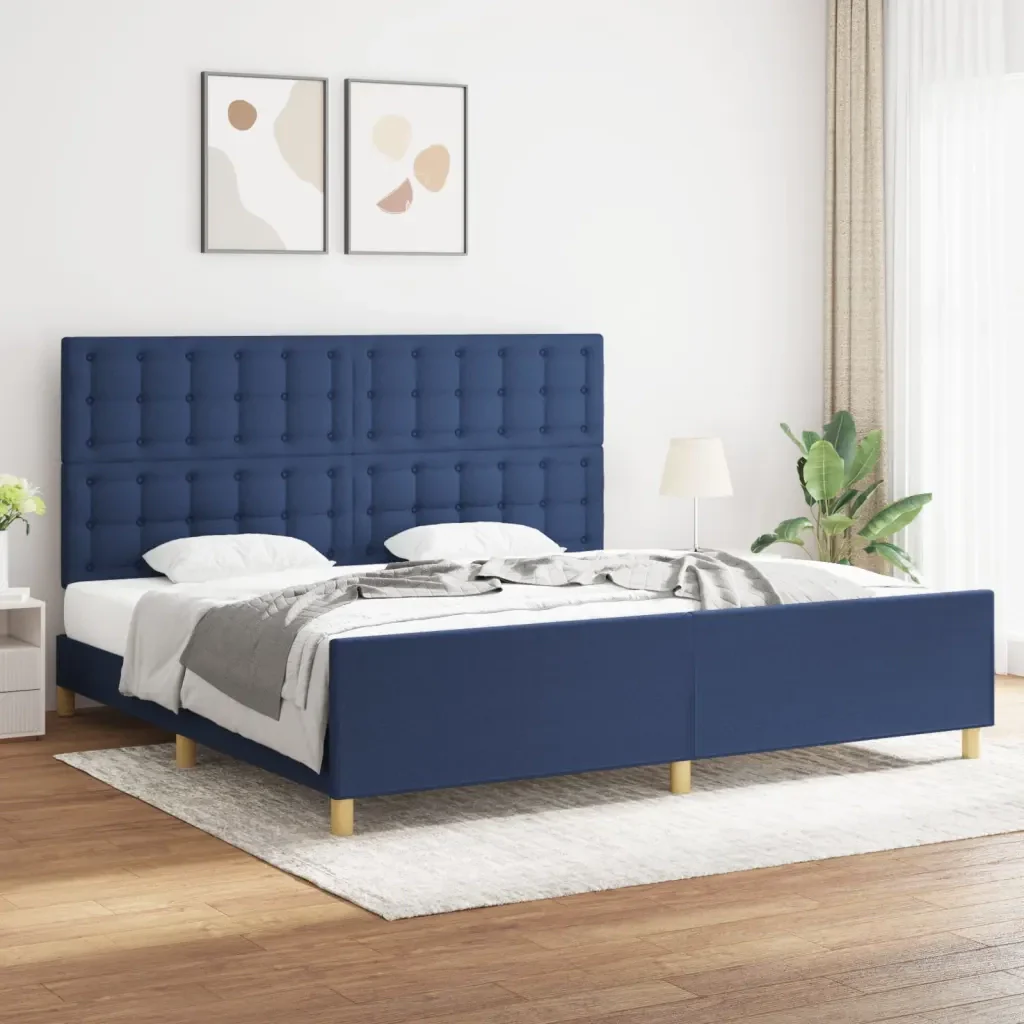 Letto matrimoniale | Letto per adulti | Giroletto senza Materasso Blu 200x200 cm in Tessuto - Image 2