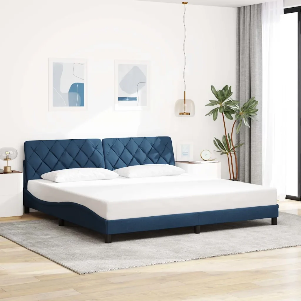 Letto matrimoniale | Letto per adulti | Giroletto senza Materasso Blu 200x200 cm in Tessuto - Image 2