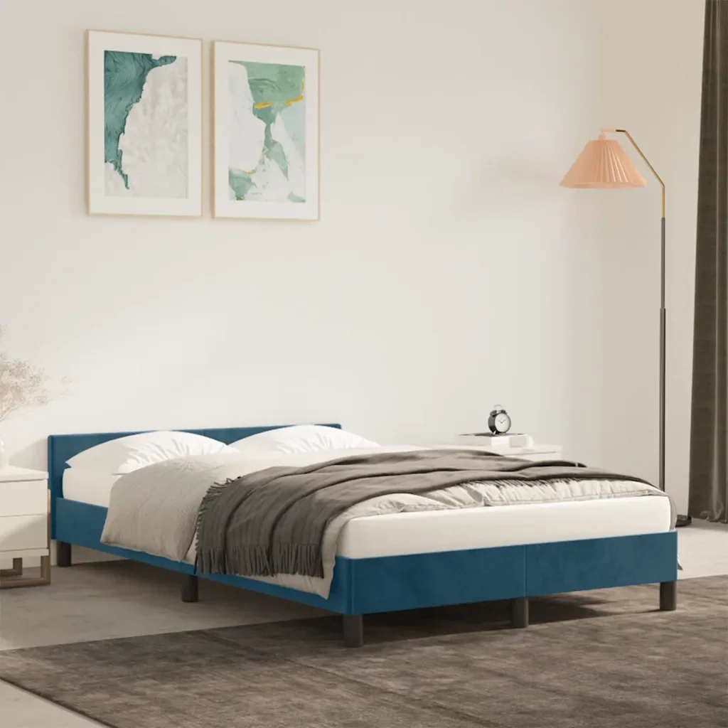 Letto matrimoniale | Letto per adulti | Giroletto senza Materasso Blu Scuro 120x190 cm Velluto - Image 2