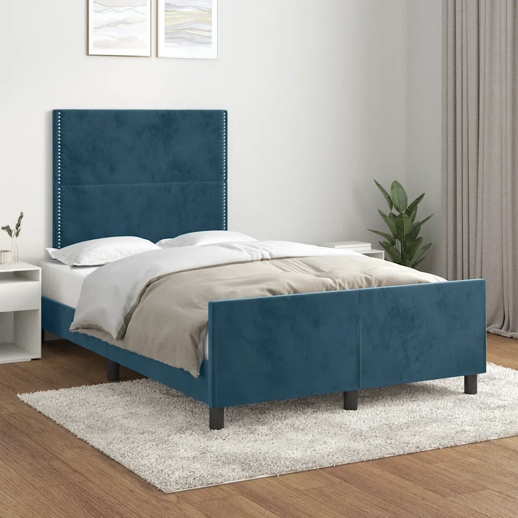 Letto matrimoniale | Letto per adulti | Giroletto senza Materasso Blu Scuro 120x200 cm in Velluto - Image 2
