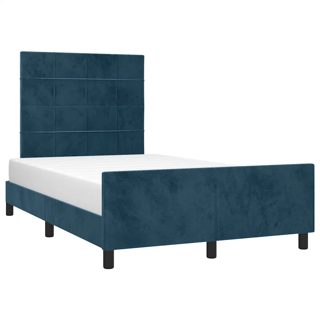 Letto matrimoniale | Letto per adulti | Giroletto senza Materasso Blu Scuro 120x200 cm in Velluto - Image 4