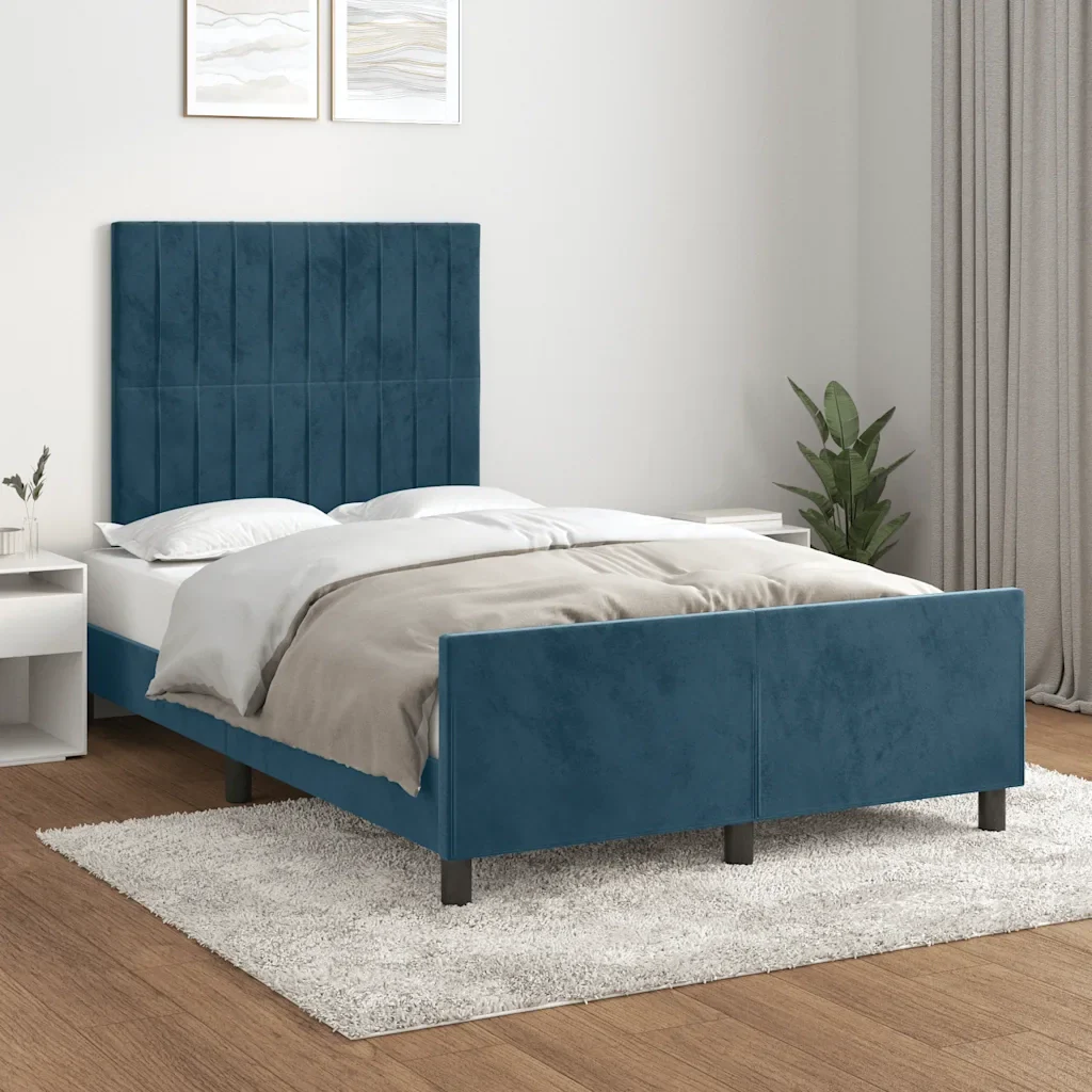 Letto matrimoniale | Letto per adulti | Giroletto senza Materasso Blu Scuro 120x200 cm in Velluto - Image 2