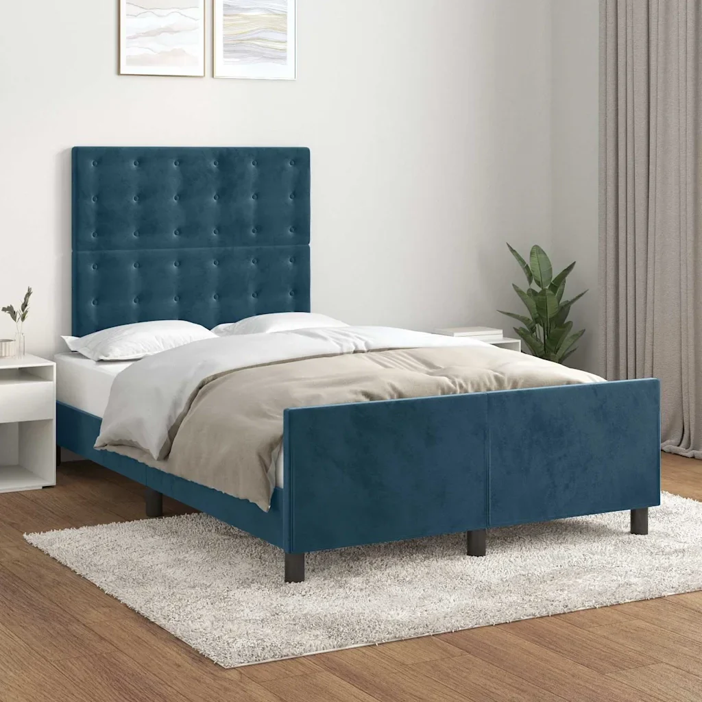 Letto matrimoniale | Letto per adulti | Giroletto senza Materasso Blu Scuro 120x200 cm in Velluto - Image 2