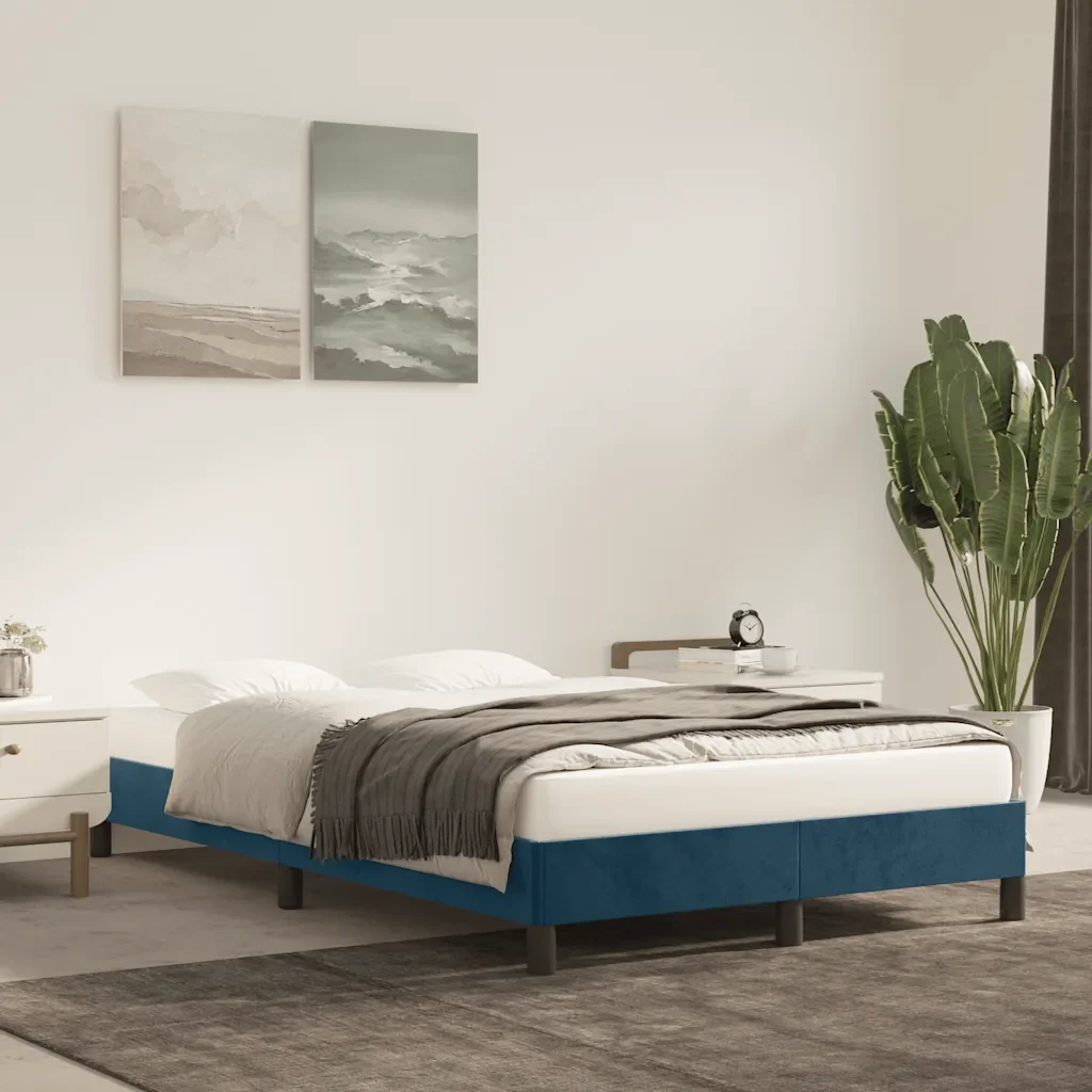 Letto matrimoniale | Letto per adulti | Giroletto senza Materasso Blu Scuro 120x200 cm in Velluto - Image 2