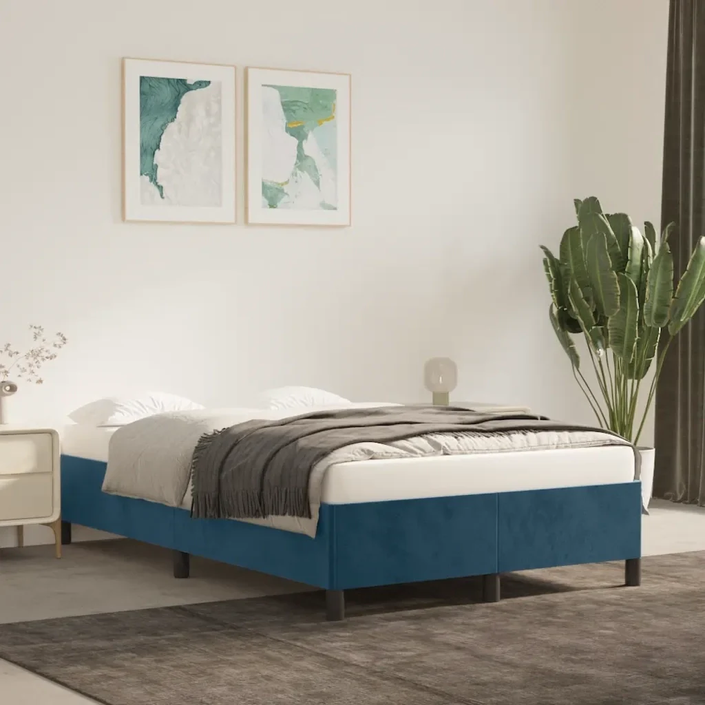 Letto matrimoniale | Letto per adulti | Giroletto senza Materasso Blu Scuro 120x200 cm in Velluto - Image 2