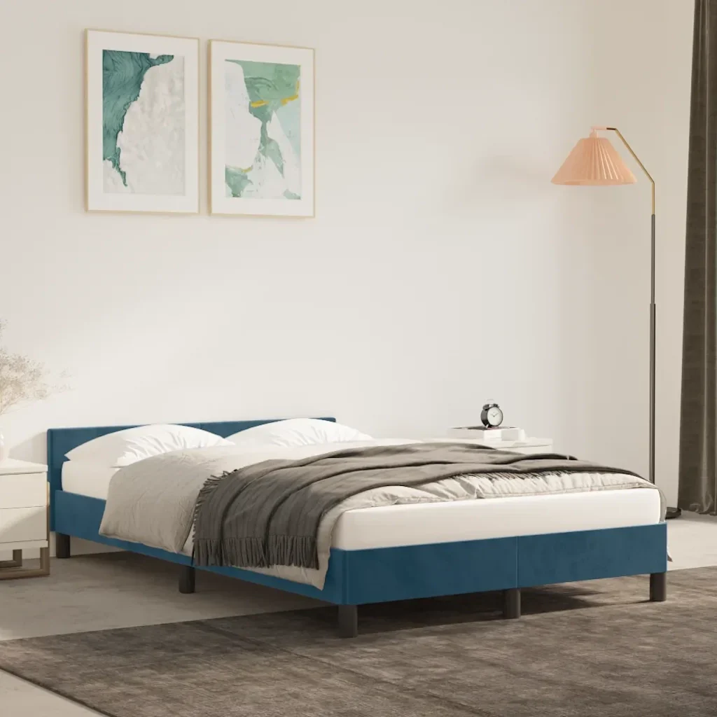 Letto matrimoniale | Letto per adulti | Giroletto senza Materasso Blu Scuro 120x200 cm in Velluto - Image 2