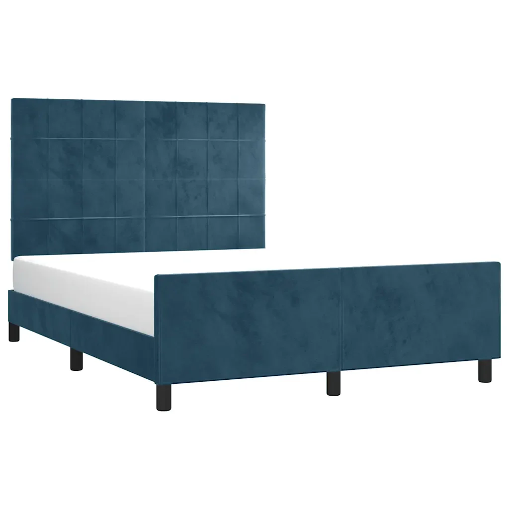 Letto matrimoniale | Letto per adulti | Giroletto senza Materasso Blu Scuro 140x190 cm in Velluto - Image 3